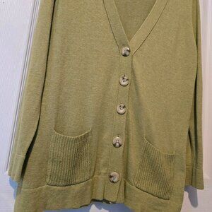J Jill Button Down Long Green Cardigan Pockets Womens Medium M Capsule Neutral